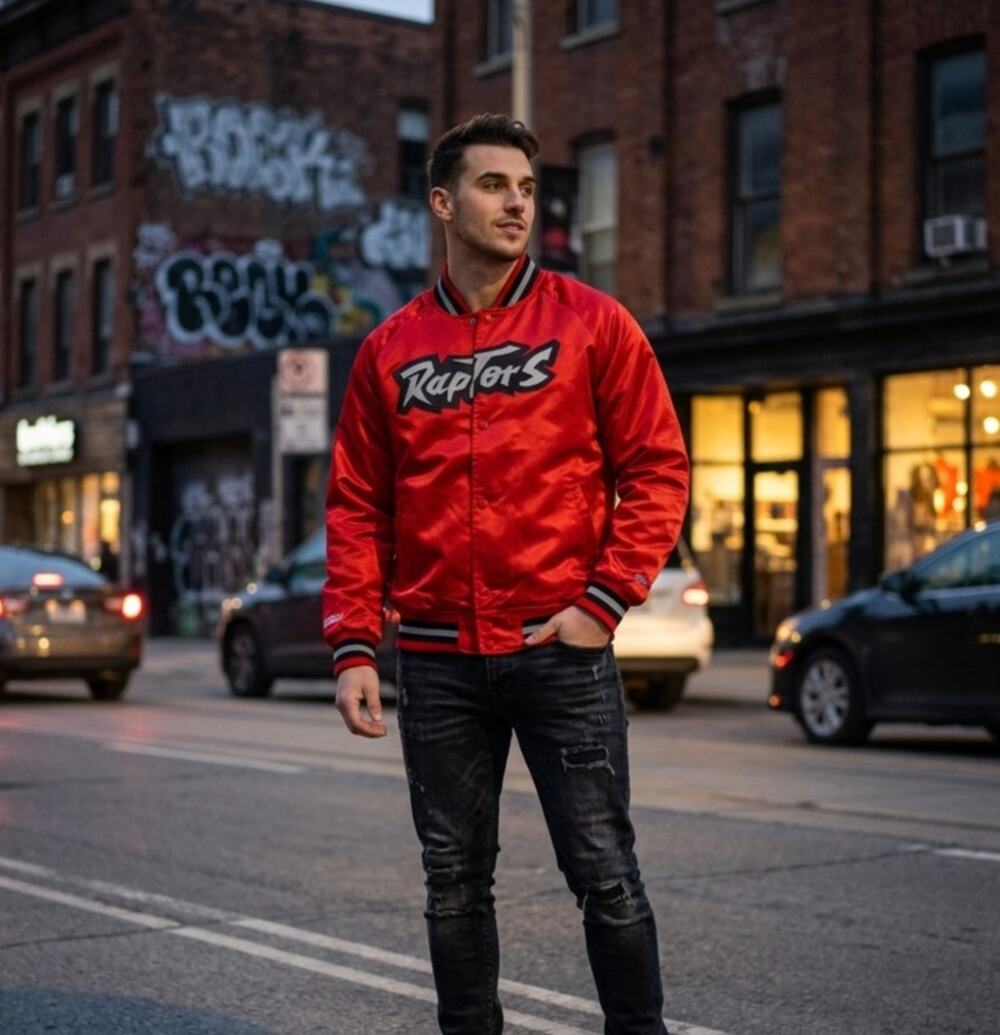 Mitchell & Ness NBA Toronto Raptors Varsity Bomber Jacket Men's M Red Satin